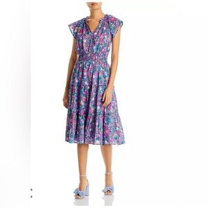 Rails Amellia Leilani Floral Ruffle Tiered Midi Dress Smocked Waist Size Medium